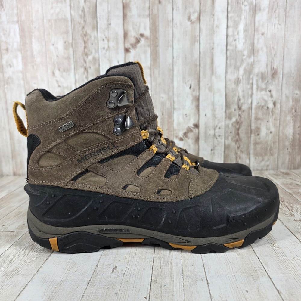 Merrell Stone Waterproof Insulated Winter Boots Men's Size 12 Brown Black Yellow